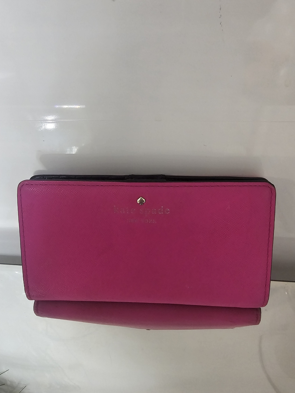 kate spade hot pink continental wallet with gold logo